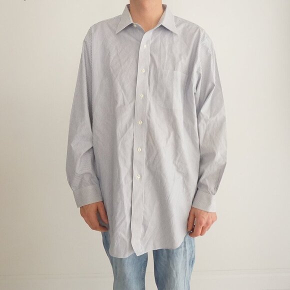Brooks Brothers 346 White Blue Pinstripe Non-Iron All Cotton Dress Shirt 17.5 - Picture 1 of 10